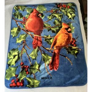 Meger Velour Two Vibrant Red Cardinals 44” X 61” Holiday Seasonal Cozy Throw